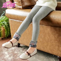 girls' spring thin leggings children's cotton lace knitwear jeans juniors' Korean style mid waist stretch pants