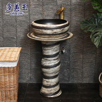 Carved antique Chinese retro wash basin One-piece column washbasin Outdoor courtyard Garden balcony pool