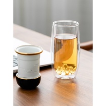 Creative mountains ceramic quick cup Double insulation glass drinking tea set Home office tea water separation office tea cup