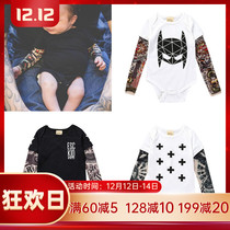 ins explosive childrens clothing jumpsuit summer model European and American childrens clothing male baby tattoo long sleeve girl splicing tide tide