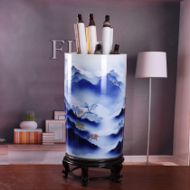Jingdezhen ceramic vase hand-painted painting and calligraphy storage cylinder reel cylinder quiver floor calligraphy and painting bucket living room study ornaments