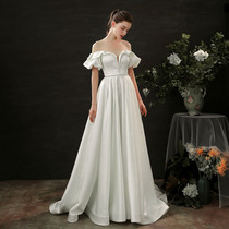 Founder Sanskrit designer Smeared Lotus Leaf lace with thin satin long trailing bridal bridal gown dress Dress Out of the house