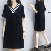 Europe station 2021 Summer new v Collar Snowspun dress Dress Women Dress Loose slim and large Temperament Straight Drum Skirt