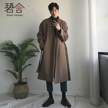 Bishe mens Dongdaemun Korean mid-length loose lace-up woolen coat personality temperament trend woolen coat