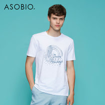 Asobio mens summer new mens T-shirt fashionable casual monochrome print round neck basic body shirt men