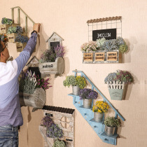 Free hole vintage retro wood wall decoration Wall hanging living room home wall decoration simulation flower decoration flower pot