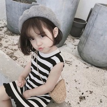 Girl vest one-piece dress 22 new ultra foreign air baby striped princess skirt Summer 4 Korean version little girl skirt 3