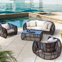 Outdoor Sofa Rattan Sofa Tea Table Combo Hotel Balcony Patio Sofa Kit Coarse Rattan Sofa Creative Vines Furniture
