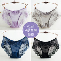 4 boxed ladies lace underpants Full transparent Sexy pure cotton 100% stalls Low waist Large size Japanese girl No marks