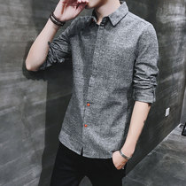 Male trend fashion short subspring small size casual shirt XS code small size slim fit long sleeve shirt pure color slim fit