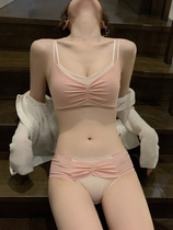 Unmarked beauty back gathered underwear womens small chest without steel ring bra thin flat chest special non-slip bra set