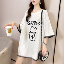 Pregnant woman summer dress short sleeve T-shirt female brief Cartoon Thin blouse large code loose with long section Ingress Pregnancy Dress