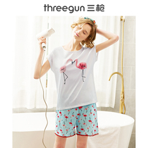 New York Designer Farm ] Three-gun Pajamas Female Pure Cotton Summer Sleeve Shorts Home Clothing Cute