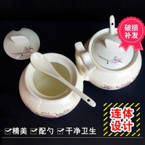 Exquisite ceramic seasoning pot household kitchen utensils with spoon seasoning seasoning box with lid oil and salt pot seasoning