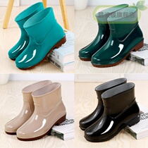 Rain shoes women waterproof short tube water shoes mens summer low tube non-slip rain boots wear-resistant beef tendon thick sole Labor shoes rubber shoes