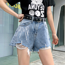 Hole denim shorts women 2021 Spring Summer new Korean version of high waist loose slim slim wear wide leg pants