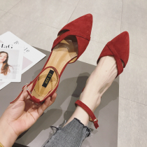 2021 spring new suede buckle womens shoes pointed light mouth Red low heel wedding shoes black work single shoes women