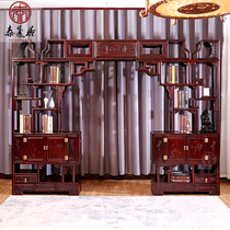 Redwood living room double-sided moon door Chinese partition cabinet solid wood shelf sour branch wood moon cave door telescopic Bo ancient frame