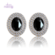 Japan and South Korea fashion retro exaggerated temperament black ear stud ear buckle emerald gem dinner party without ear piercing ear clip