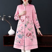 Chinese style improved Tang womens 2021 autumn and winter new ethnic wind embroidery loose windbreaker jacket medium-long section