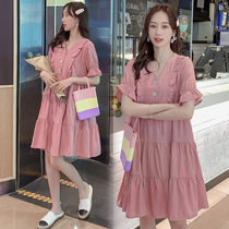Pregnant women dress up dress mom fashion models 2022 new short - sleeved middle - sleeve long summer dress tops