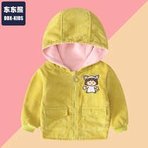 2021 autumn and winter new childrens clothing girl corduroy coat Net Red foreign gas Children Baby Girl fleece