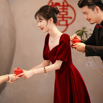 Toast to the bride 2022 new wedding usual can wear summer velvet simple atmosphere long answer Shedinner gown