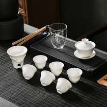 Complete set of DeHua Doucha White Porcelain Tea Set Household Thin Tire Kung Fu Tea Set Ceramic Cover Bowl Glass Gift Box Customized