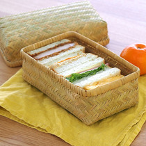 Spring Outing Special—Bento Box Craftsman Handmade Natural Green Bamboo Weaving Japanese-style Onigiri Sandwich Lunch Box