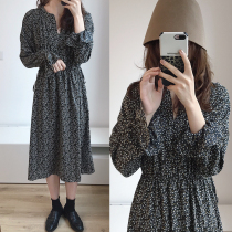 2021 early spring new temperament floral skirt super fairy chiffon dress female mid-length waist thin French skirt