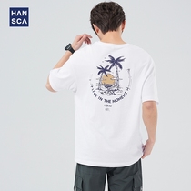 Hanska cotton short-sleeved T-shirt mens 2022 summer new ins trend print loose versatile casual leggings