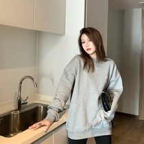 Letter printed round collar head jacket star same style in super fiery loose middle long overcoat long sleeve woman