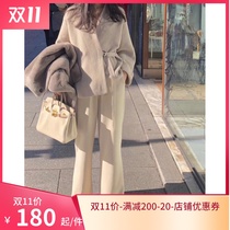 Teshen pants are comfortable to scream air pants below the waist are legged white knitted casual trousers