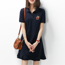 South Korea 2021 Summer polo shirt short sleeve temperament Even dress dress Womens age Academy Wind Slim Lotus Leaf Side T-Shirt Dress