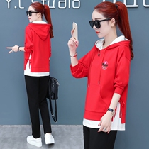 Sequ fun Autumn Sweater leisure sports suit female loose Korean version hooded fashion long sleeve slim two-piece 2021