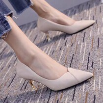 High heel shoes female fine heel new pointed cat heel soft leather pair with female shoes career net red single shoes