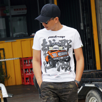 Cross-country Lakes Summer Short Sleeve T-Shirt Mens Body Pure Cotton Printed Rappers F150 Locomotive Retro American Outdoor Tide