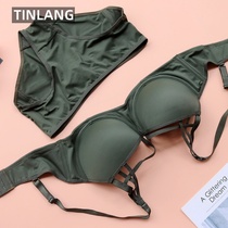 European and American underwear womens autumn and winter bra anti-sagging sexy strap glossy seamless gathering small chest big bra set