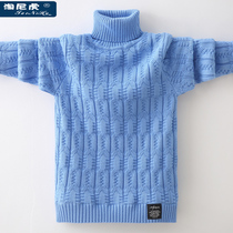 Boys sweater pullover 2021 autumn and winter childrens clothing plus velvet padded high lapel collar knitted base shirt