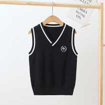 College style Primary School uniforms cotton childrens knitted vest V-collar girls boys Joker wool vest spring and autumn