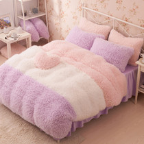 Winter warm cashmere bedding coral velvet solid color thickened Korean Princess flannel velvet four-piece set