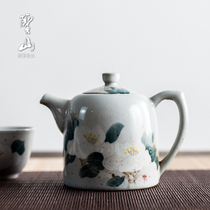 Shengshan antique hand-painted teapot Chinese ceramic Camellia retro tea set coarse pottery kung fu teapot tea cup
