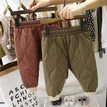 Korean baby childrens warm cotton pants 2021 autumn and winter new mens and womens childrens small babies wear casual long pants