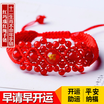 Three Yuan Treasure life year red rope bracelet Zodiac Red Agate transport beads woven male and female Year of the Ox mascot