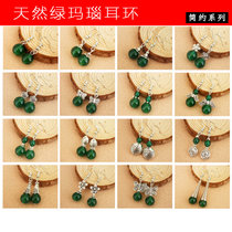 Factory direct sale natural 7A green agate earrings simple fashion crystal ear jewelry retro Tibetan silver earrings without ear hole
