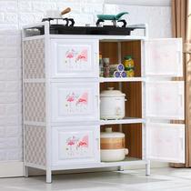 Kitchen aluminum alloy tempered glass storage cabinet rack sideboard cupboard storage cabinet floor-to-floor household multi-function