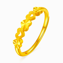 Gold Ring 999 Pure Gold Heart Heart Print Gold Ring Love Ring Womens