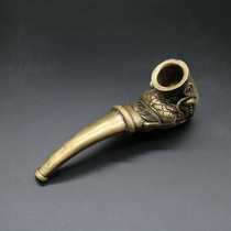 Pure copper cigarette holder tobacco pipe Laoghan tobacco shred copper cigarette head hands with smoke bucket double tap cigarette holder water smoke bag copper micro-engraving