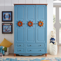 Mediterranean childrens wardrobe Boy girl teen two-door three-door four-door cabinet household bedroom solid wood wardrobe
