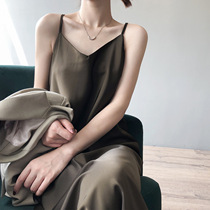 Summer silk silk satin long suspender dress female V-collar temperament fashion slim inboard long skirt